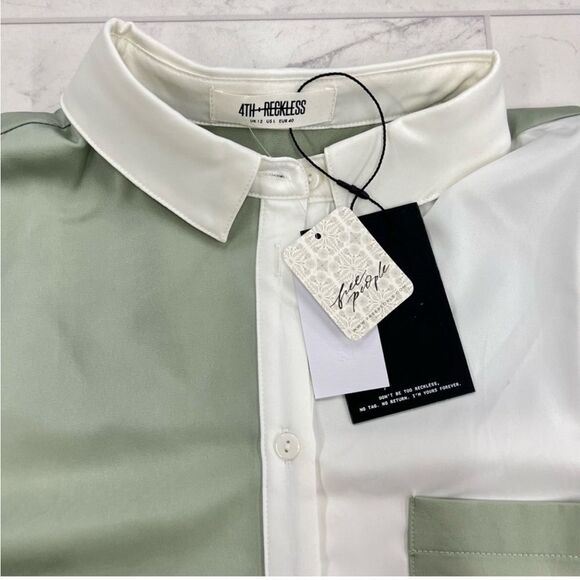 4th & Reckless X Free People Tall Color Block Shirt In Sage/Ecru - Picture 6 of 7